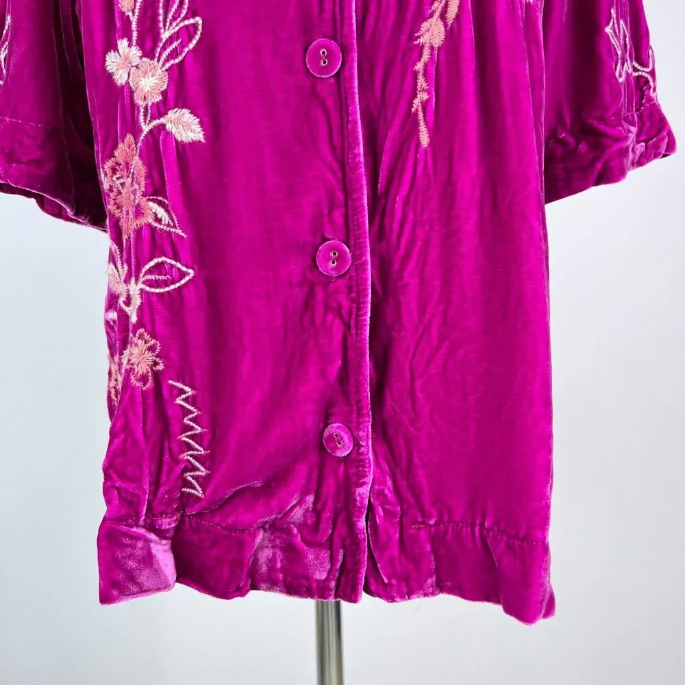 NWOT Johnny Was Velvet Silk Blend Floral Embroidered Button Shirt Blouse Size S_4